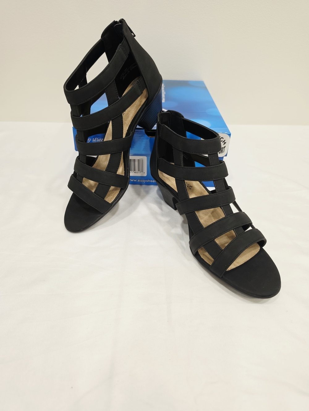 easy street Black Marg Strappy Low Block Heel Sandals